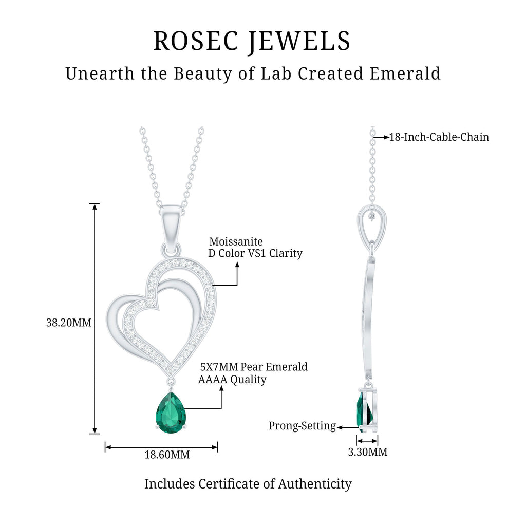 Sterling Silver Emerald Heart Pendant Necklace – Dainty Gift for Her