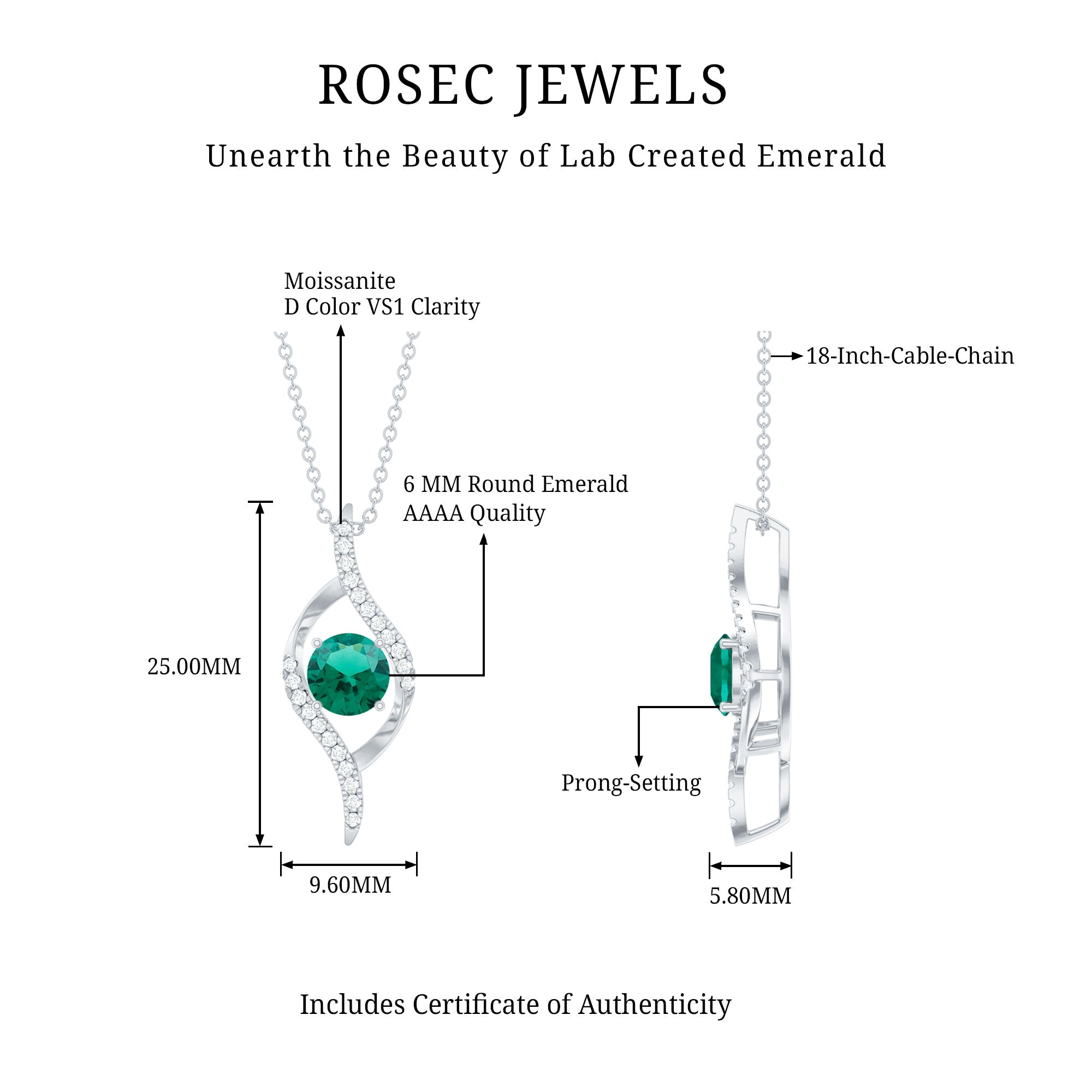 Lab Grown Emerald Leaf Necklace with Moissanite