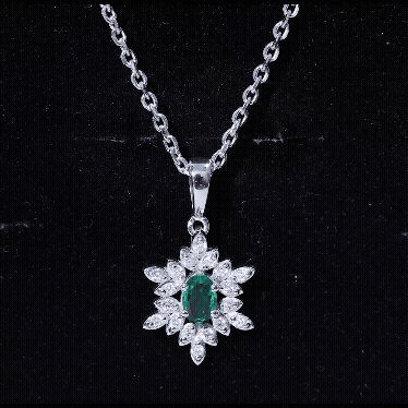 Lab Emerald Art Deco Necklace with Moissanite