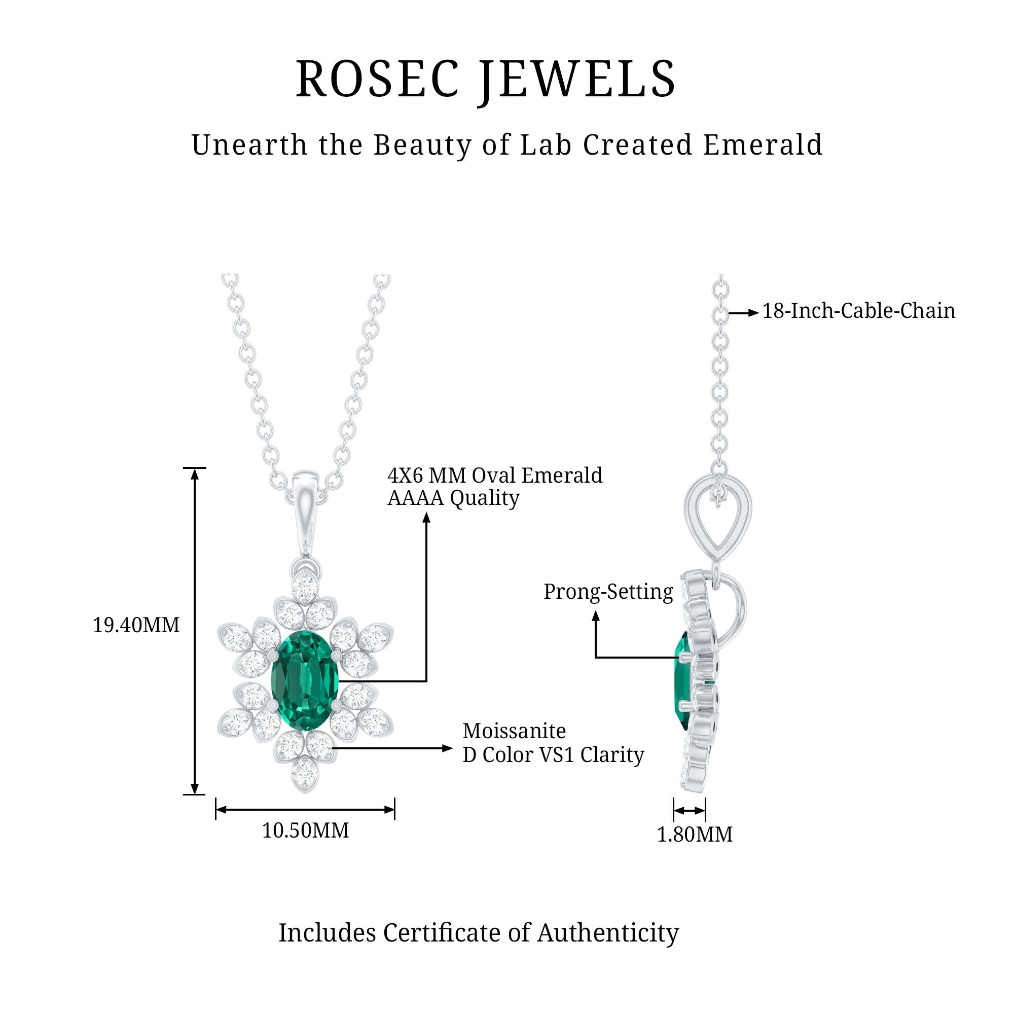 Lab Emerald Art Deco Necklace with Moissanite