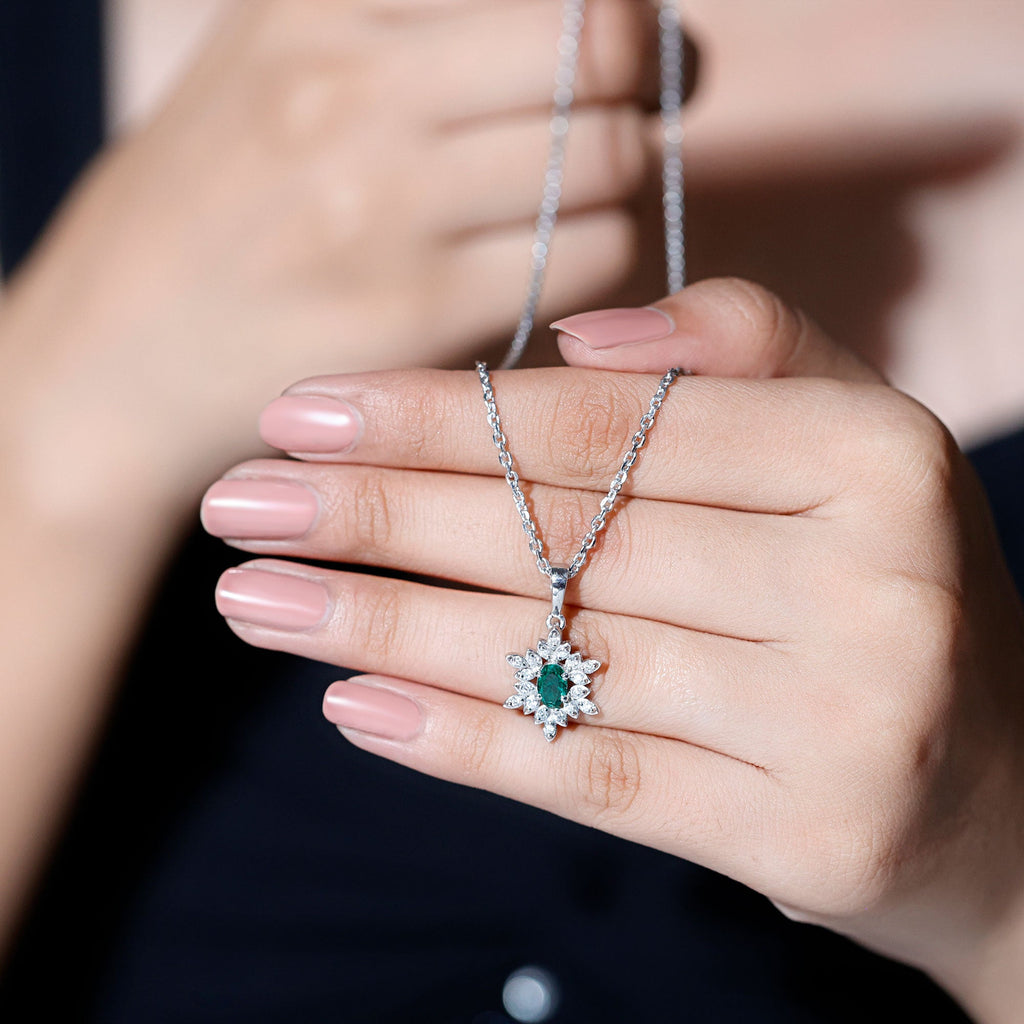 Lab Emerald Art Deco Necklace with Moissanite