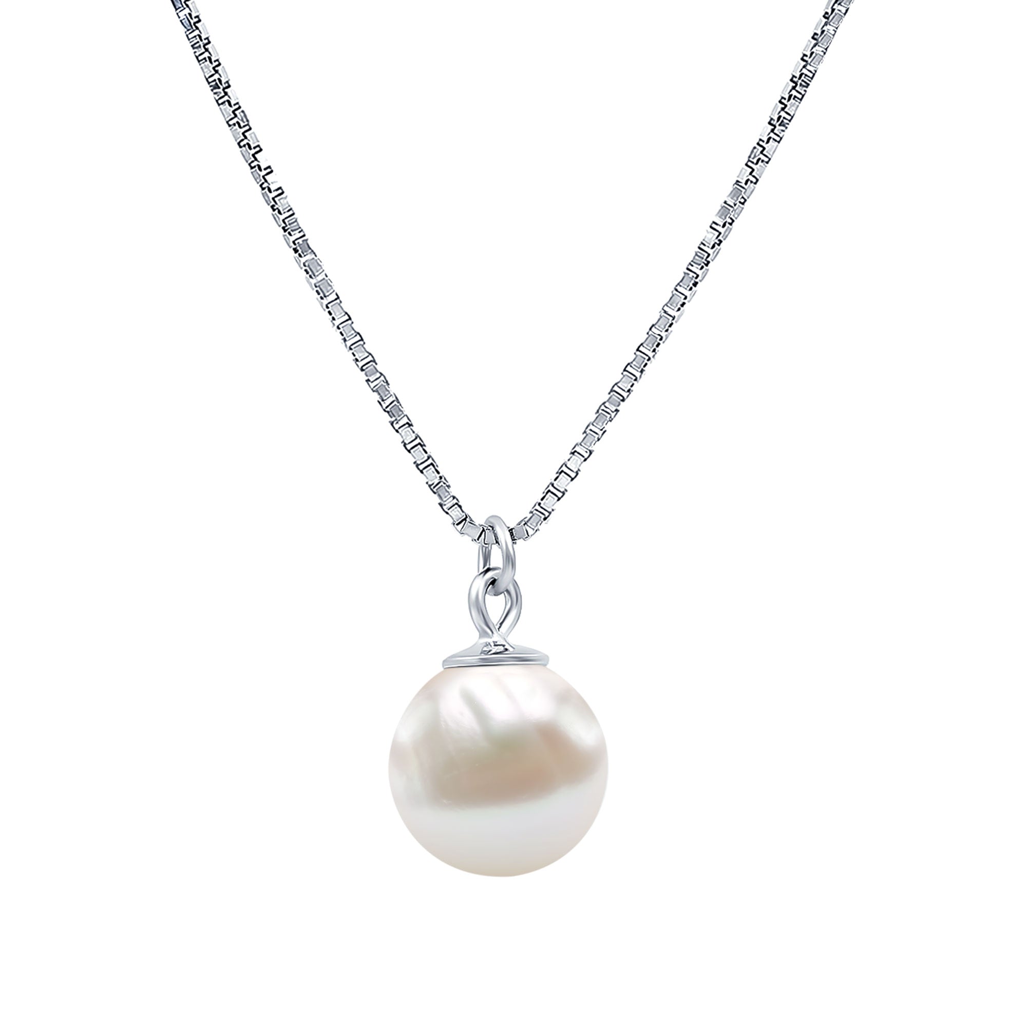 Natural Elegant Pearl Drop Necklace with Silver Chain