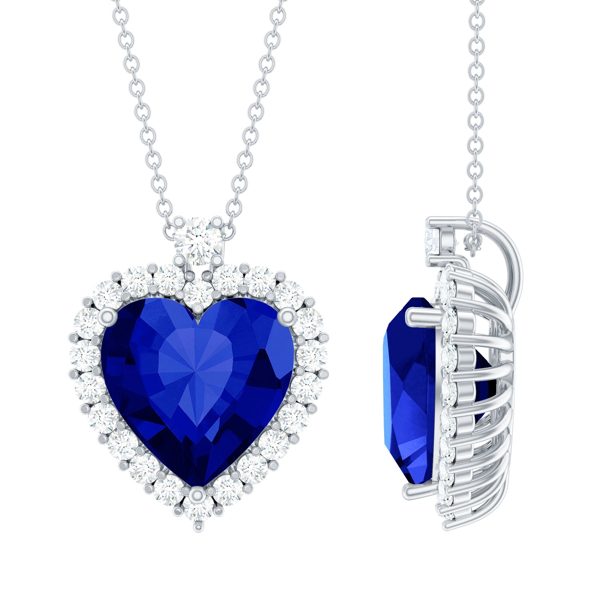 Lab Grown Blue Sapphire Titanic Heart of The Ocean Necklace