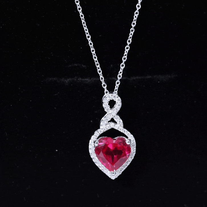 8 MM Lab Grown Ruby Heart Infinity Necklace with Silver Chain
