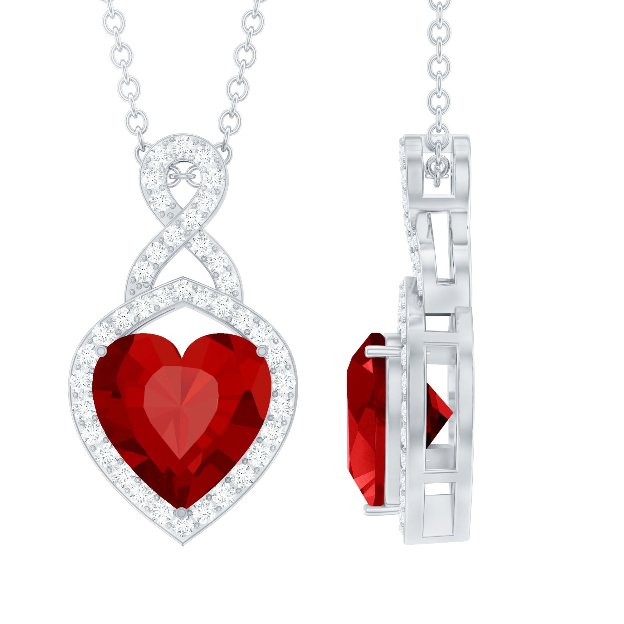 8 MM Lab Grown Ruby Heart Infinity Necklace with Silver Chain