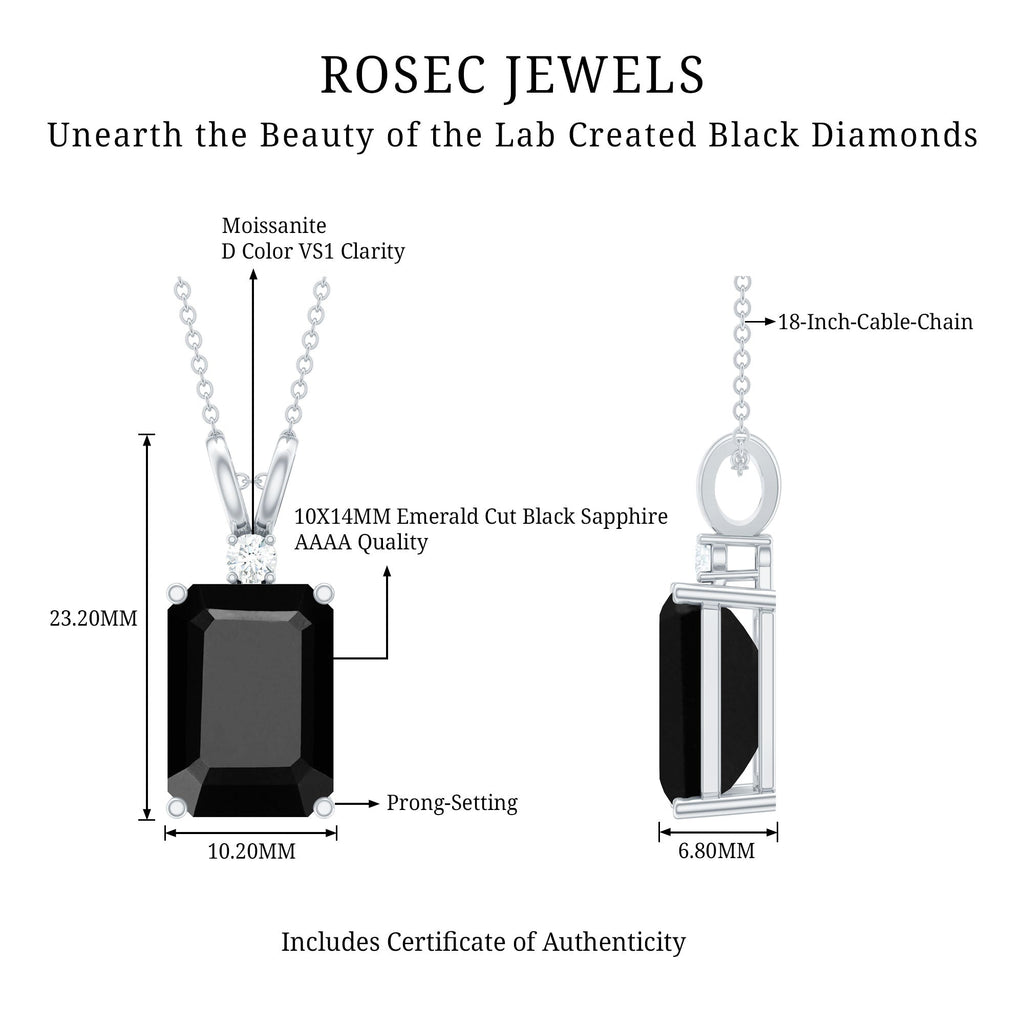 10X14 MM Lab Grown Black Diamond Solitaire Necklace In Silver - Gift For Women