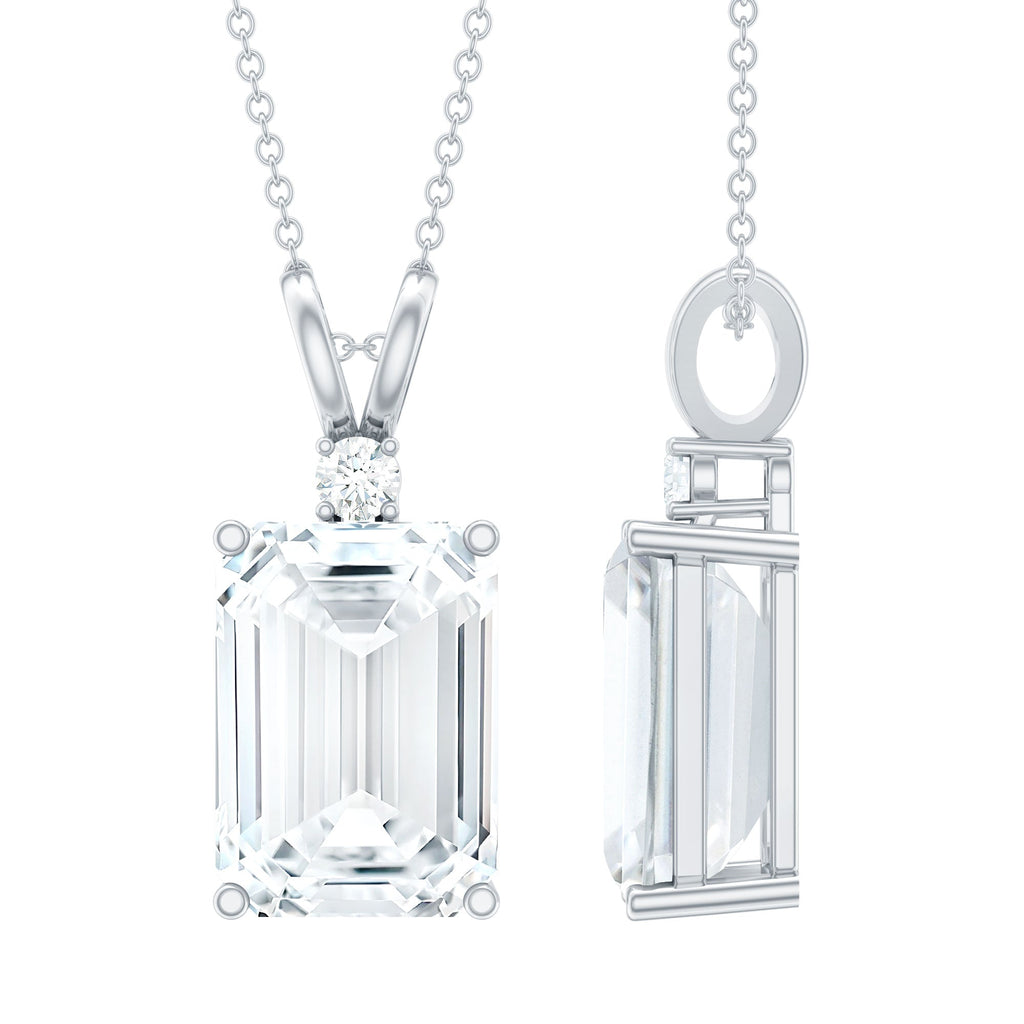 Moissanite 10X14mm Emerald Cut Necklace With Silver Chain