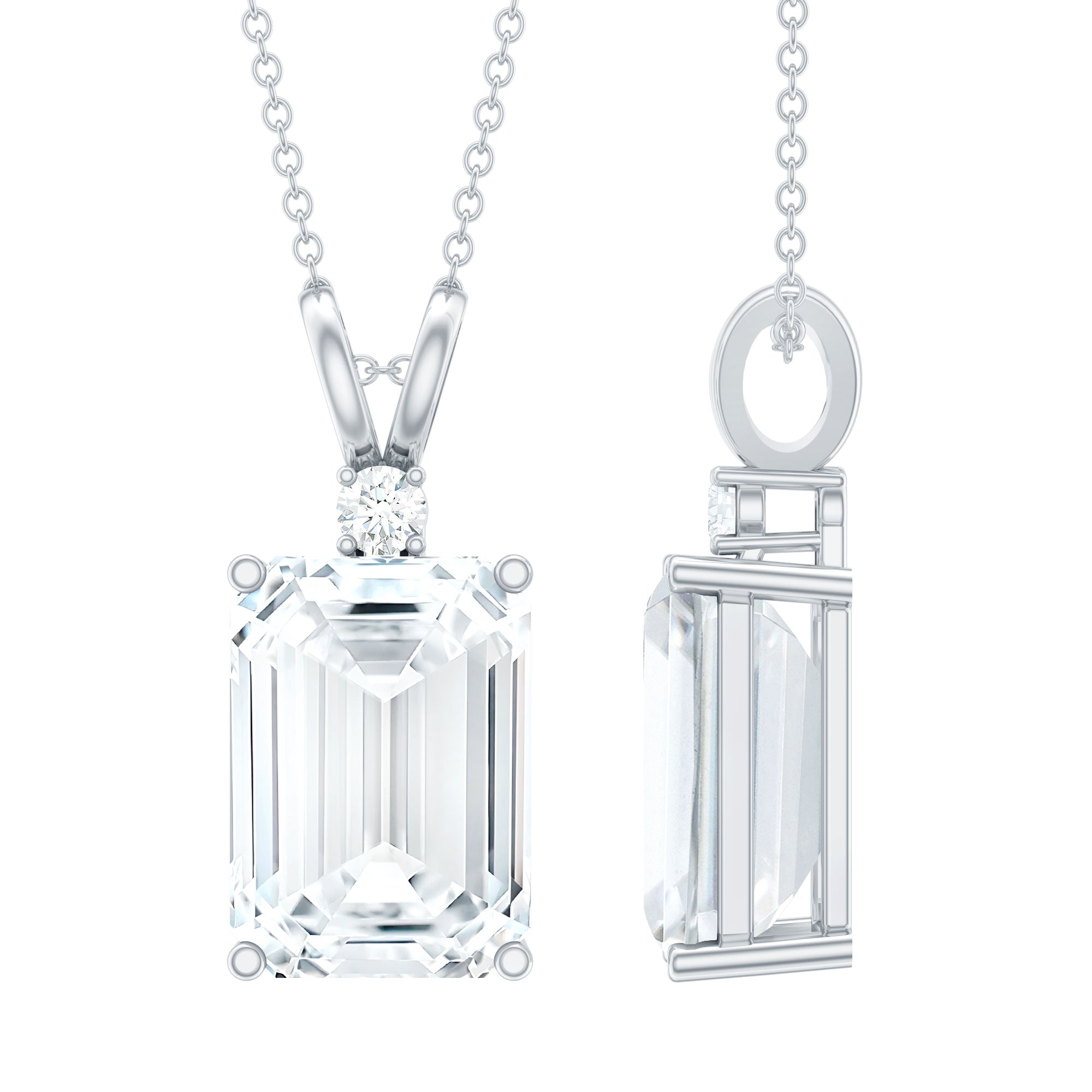 Moissanite 10X14mm Emerald Cut Necklace With Silver Chain