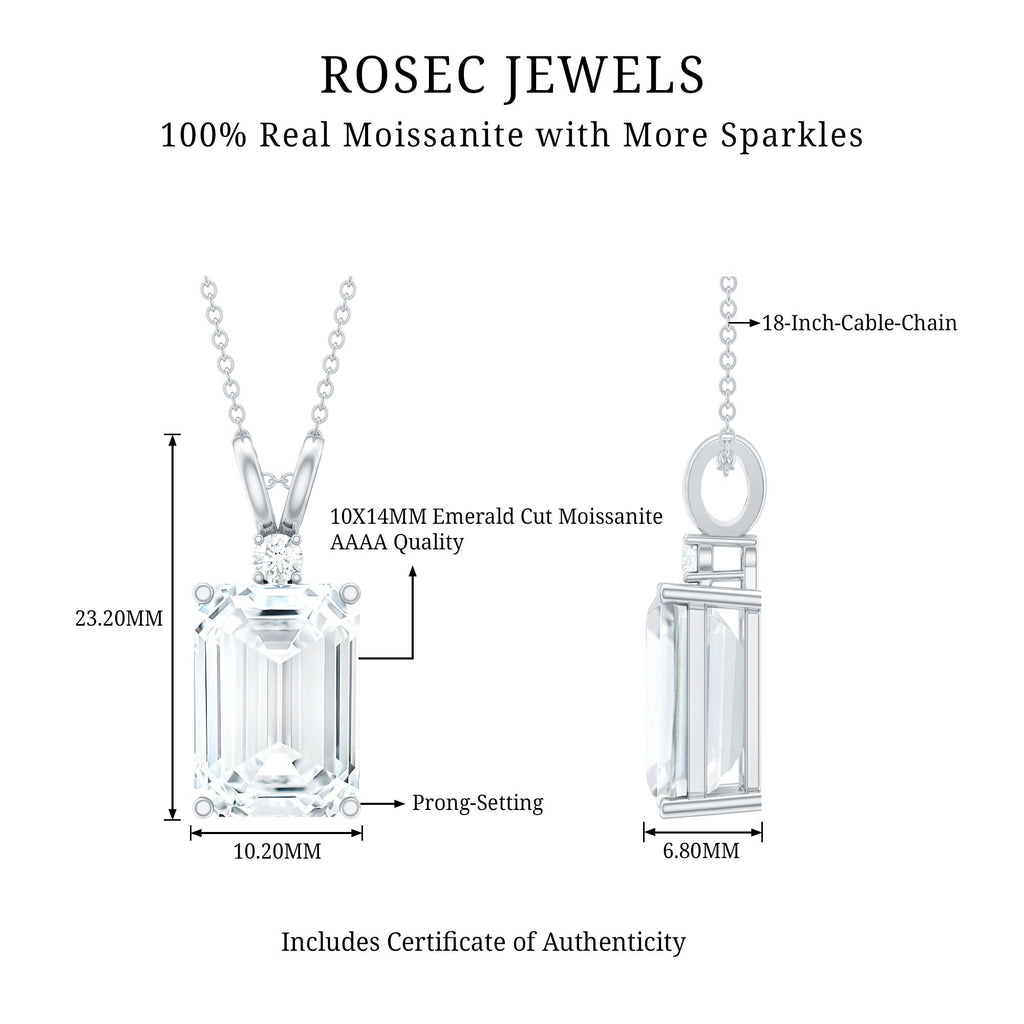 Moissanite 10X14mm Emerald Cut Necklace With Silver Chain
