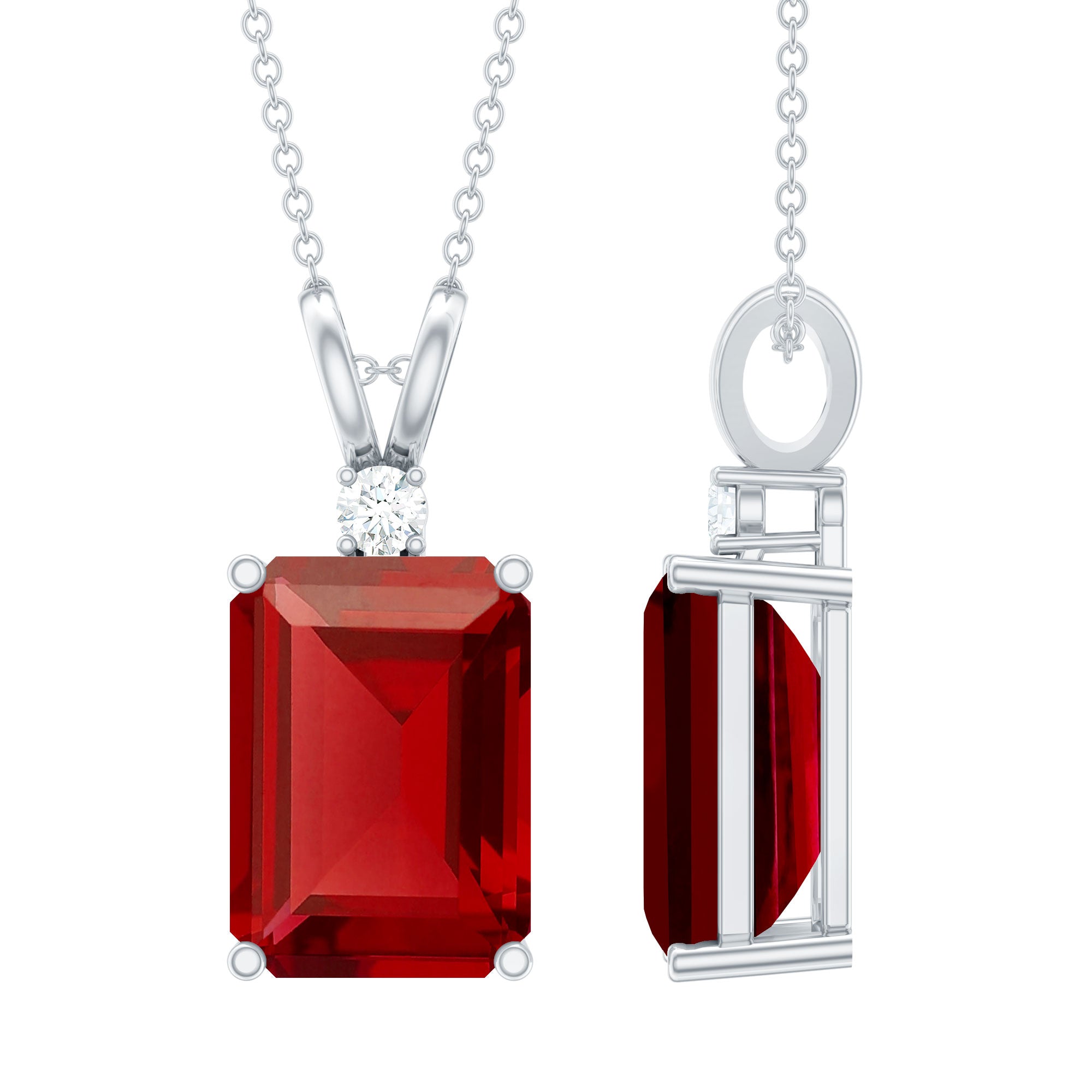 Lab Created 10X14 MM Ruby Statement Pendant Necklace for Women
