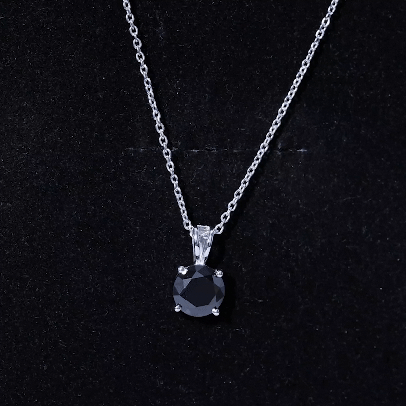 Certified 8 MM Lab Created Black Diamond Solitaire Pendant Necklace