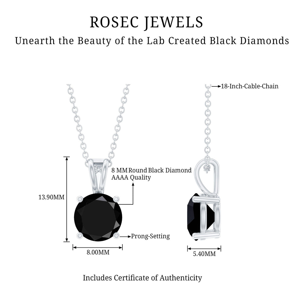 Certified 8 MM Lab Created Black Diamond Solitaire Pendant Necklace