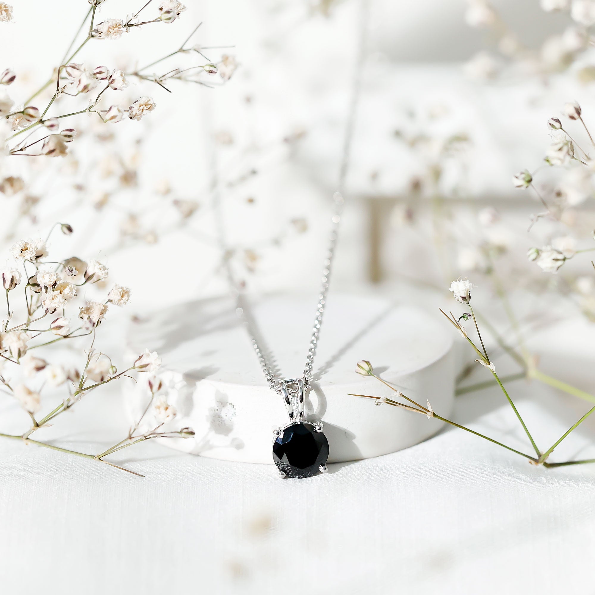 Certified 8 MM Lab Created Black Diamond Solitaire Pendant Necklace