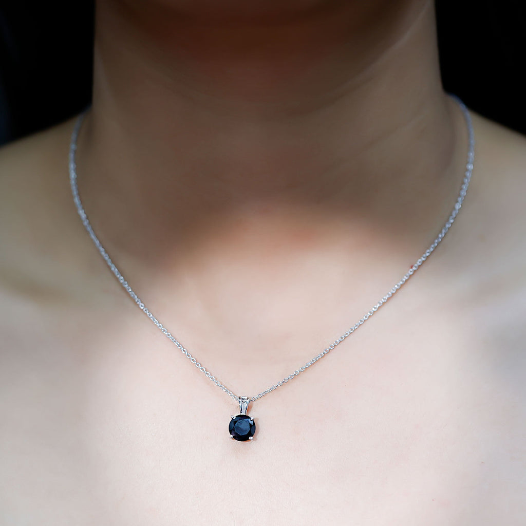 Certified 8 MM Lab Created Black Diamond Solitaire Pendant Necklace