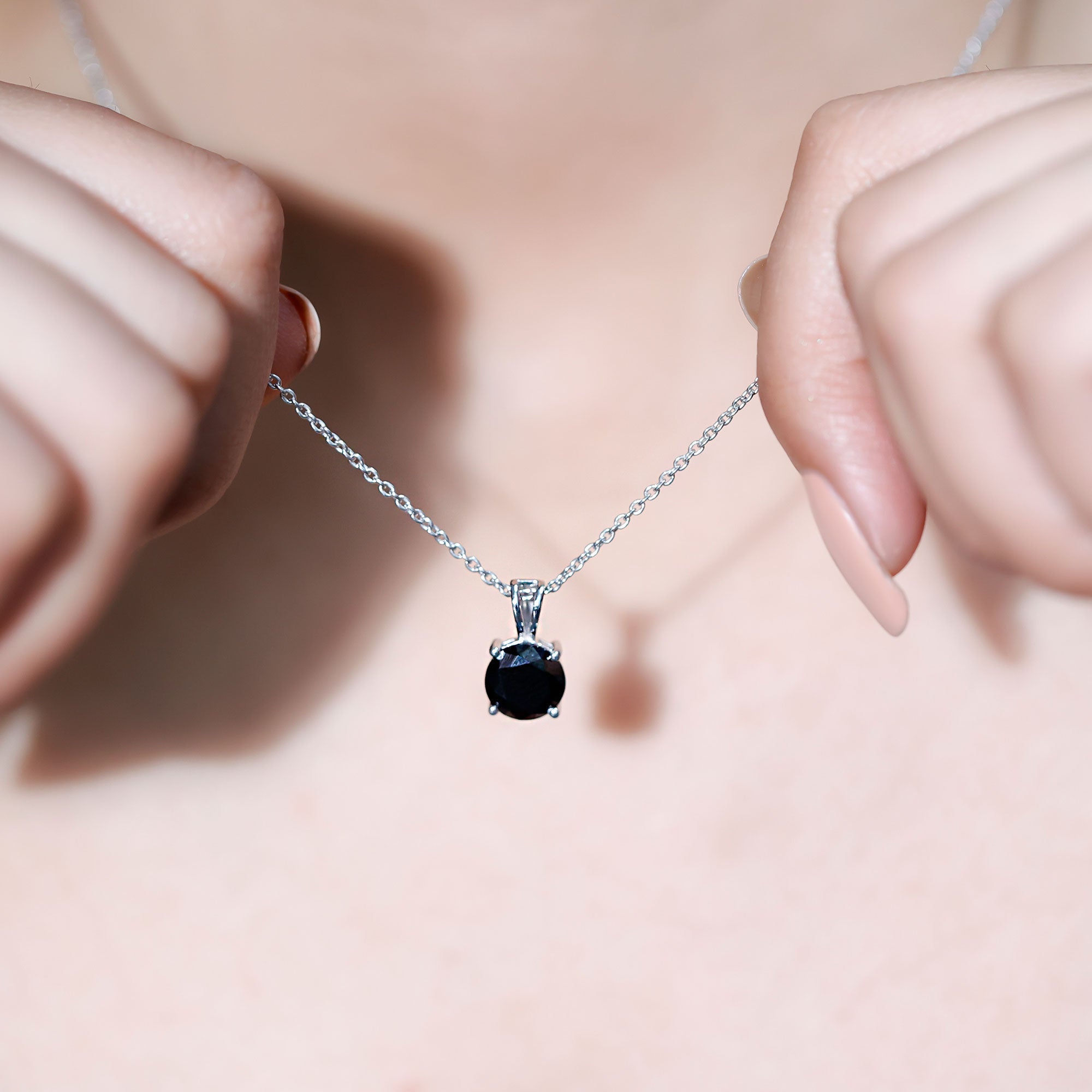 Certified 8 MM Lab Created Black Diamond Solitaire Pendant Necklace