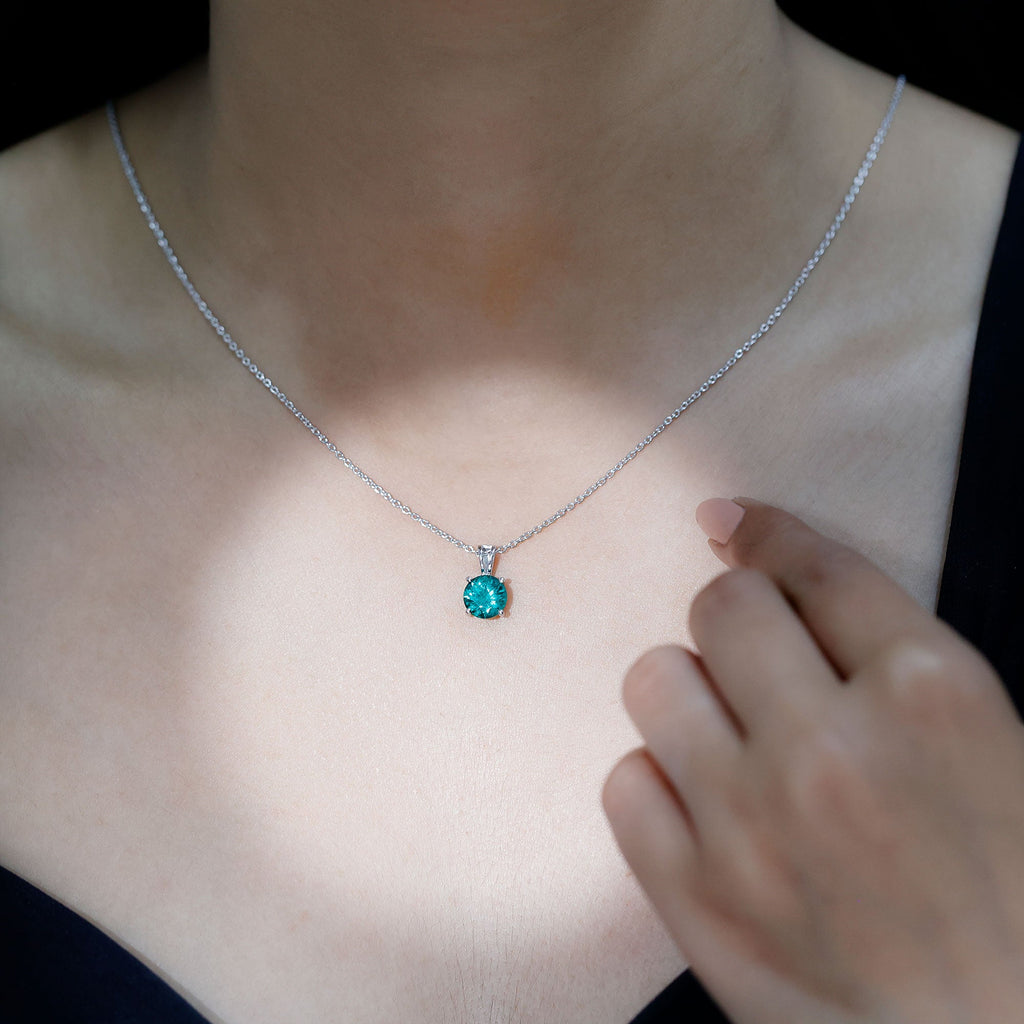 Round Cut 8 MM Lab Grown Emerald Solitaire Necklace with Chain