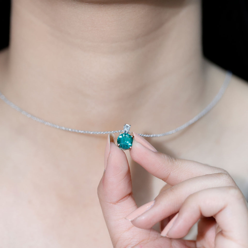 Round Cut 8 MM Lab Grown Emerald Solitaire Necklace with Chain
