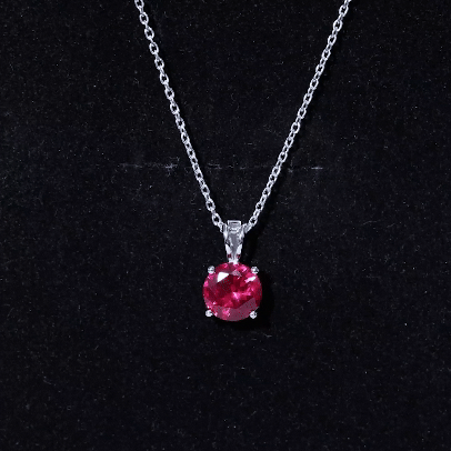 Lab Grown Ruby 2 Carat Necklace With Silver Chain