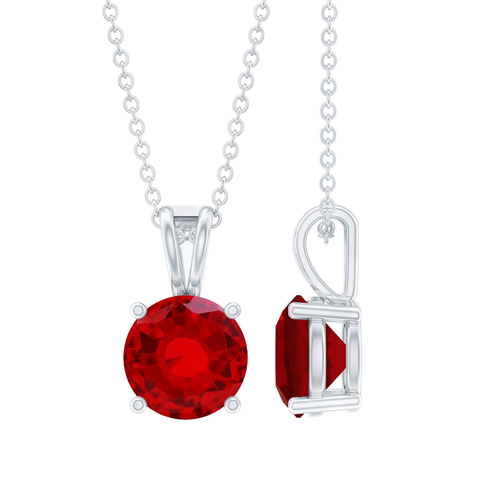 Lab Grown Ruby 2 Carat Necklace With Silver Chain