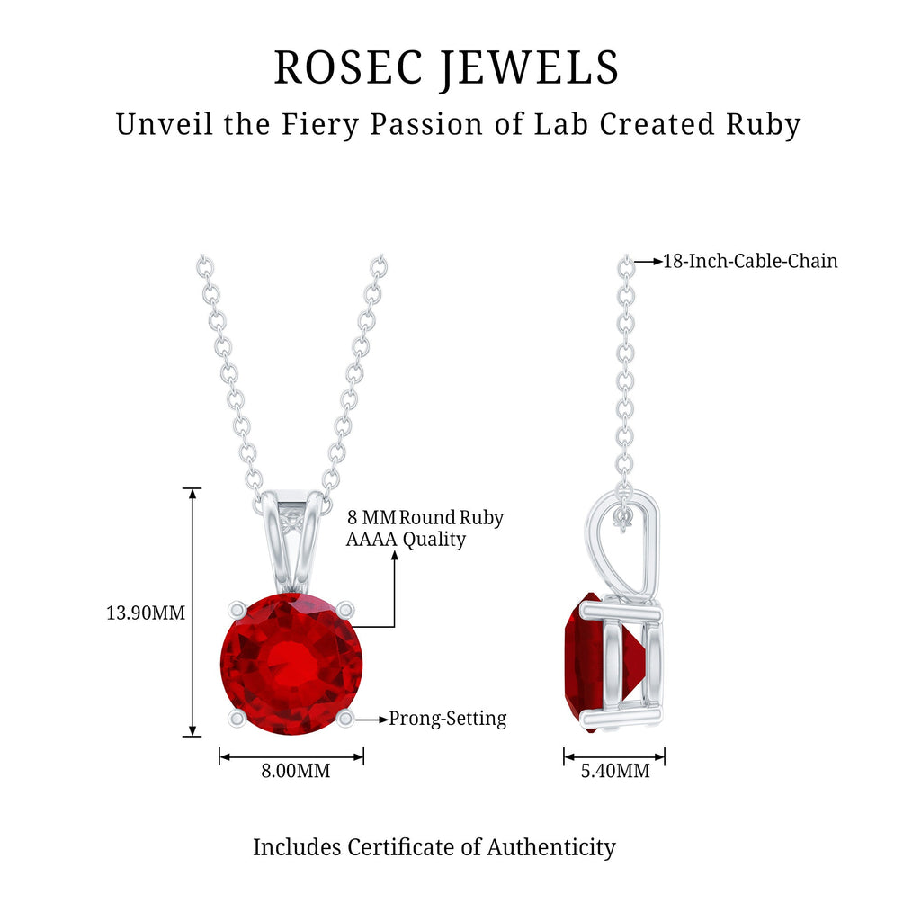 Lab Grown Ruby 2 Carat Necklace With Silver Chain