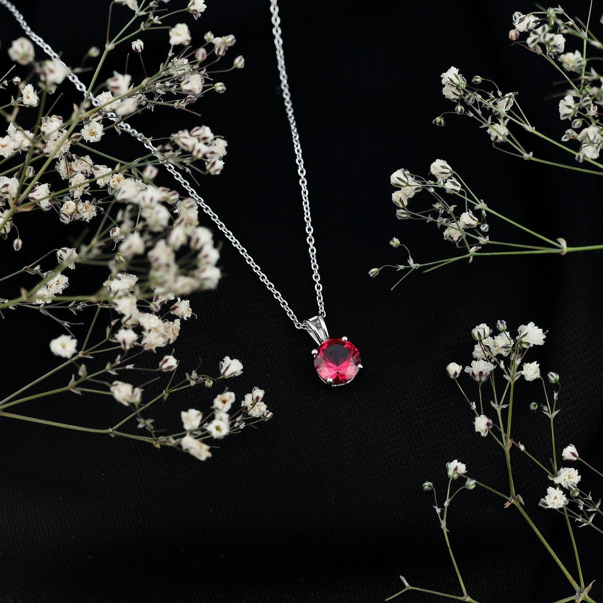 Lab Grown Ruby 2 Carat Necklace With Silver Chain