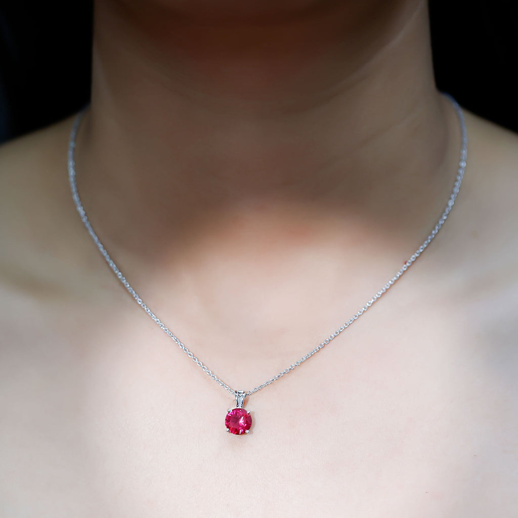 Lab Grown Ruby 2 Carat Necklace With Silver Chain