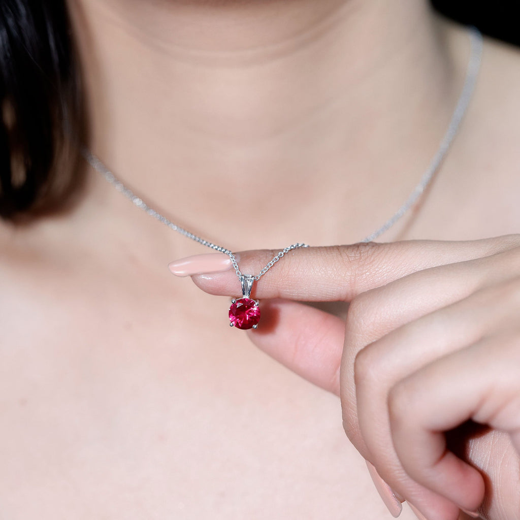 Lab Grown Ruby 2 Carat Necklace With Silver Chain