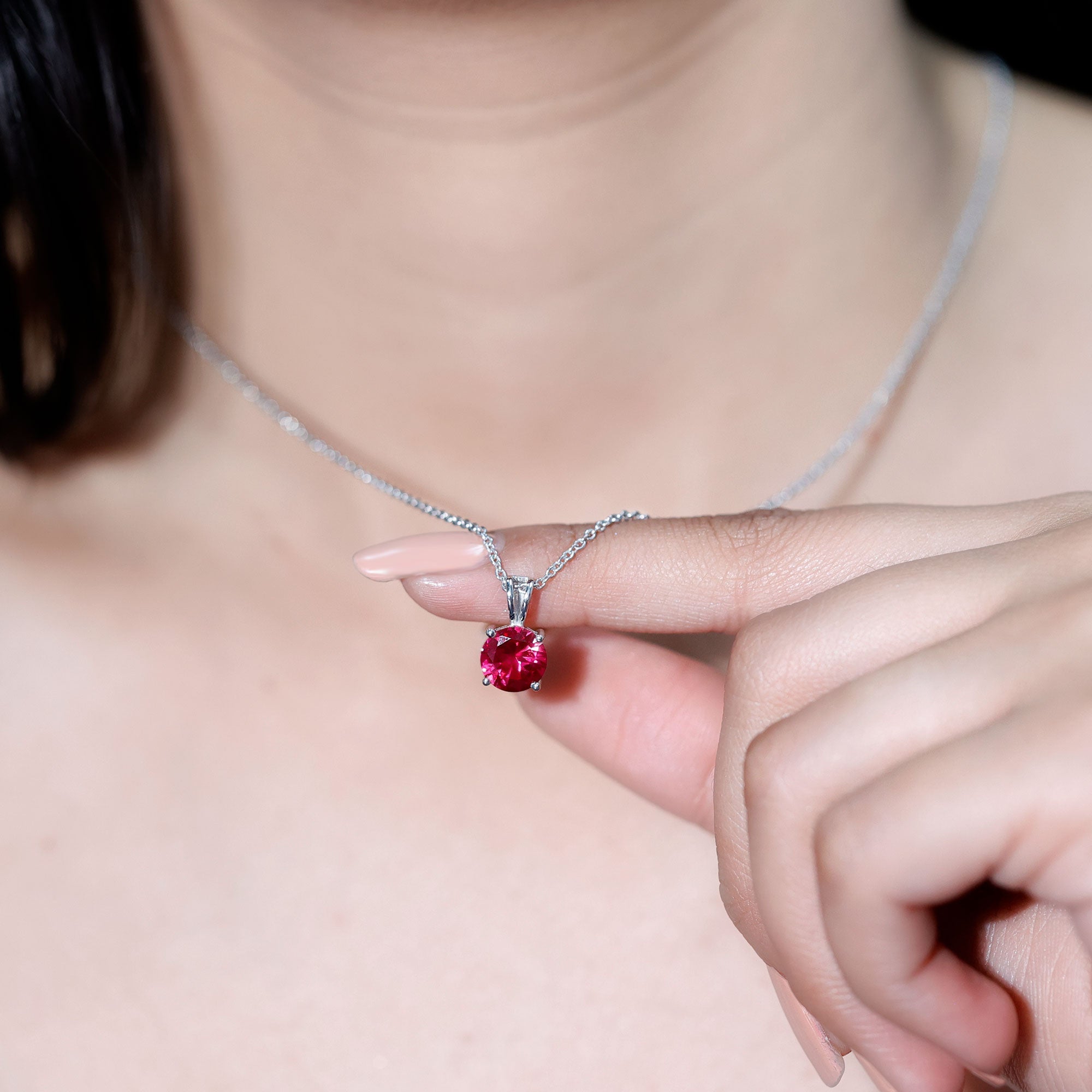 Lab Grown Ruby 2 Carat Necklace With Silver Chain