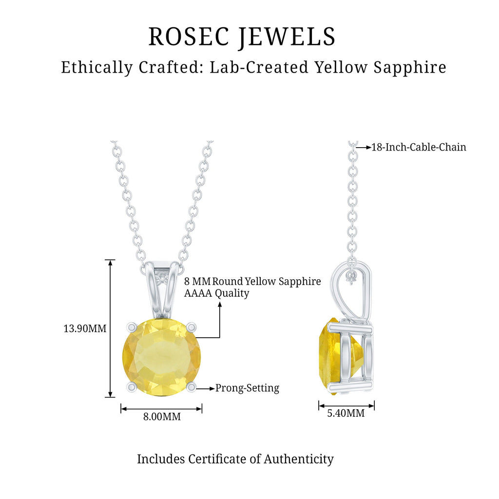Lab Created 8 MM Yellow Sapphire Solitaire Necklace with Chain