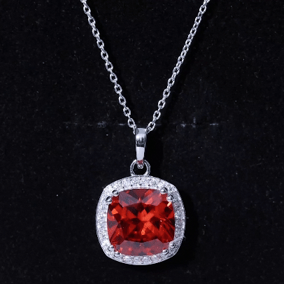 Certified 12 MM Lab Grown Orange Sapphire Necklace With Moissanite Halo