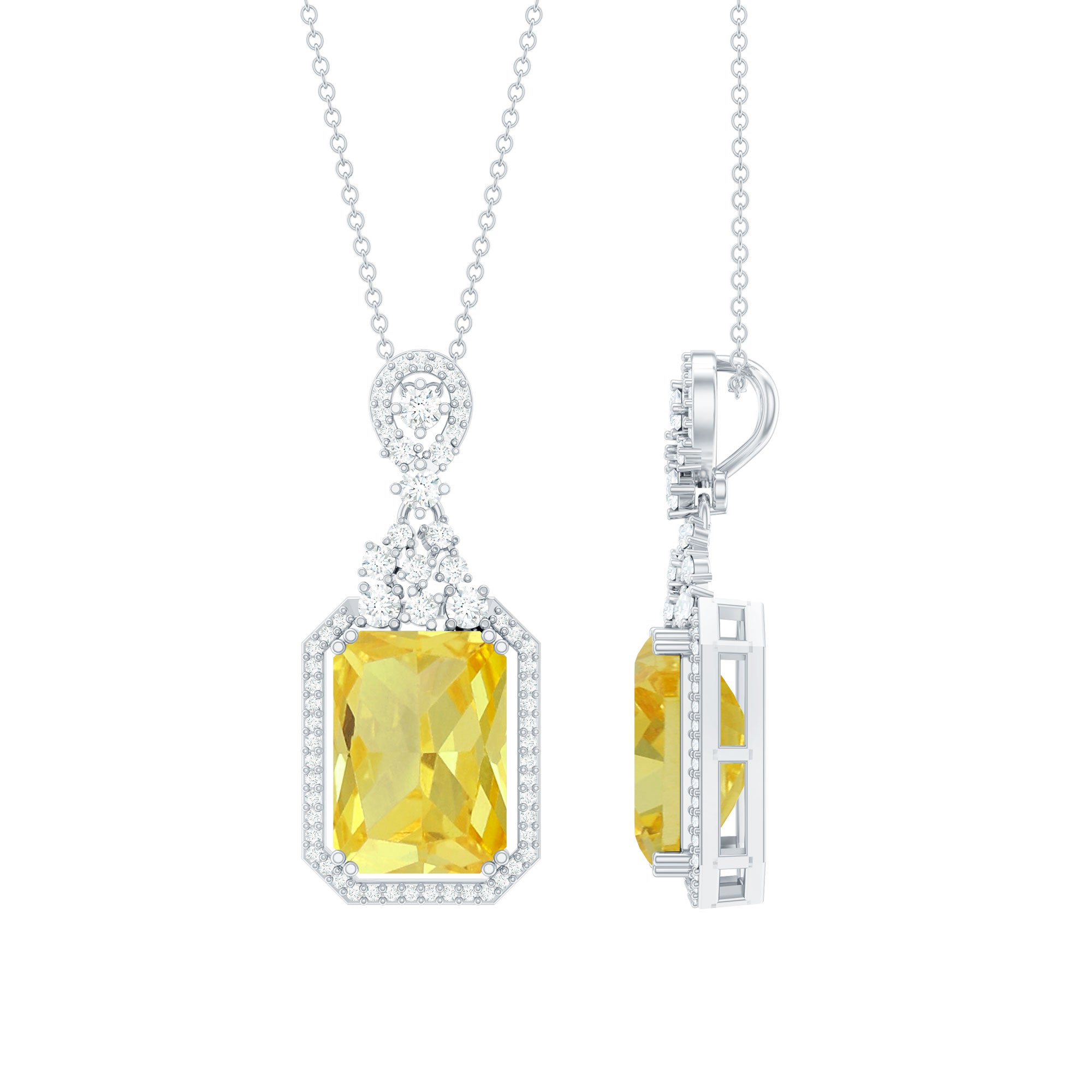 Certified 10X14 MM Lab Grown Yellow Sapphire Art Deco Necklace