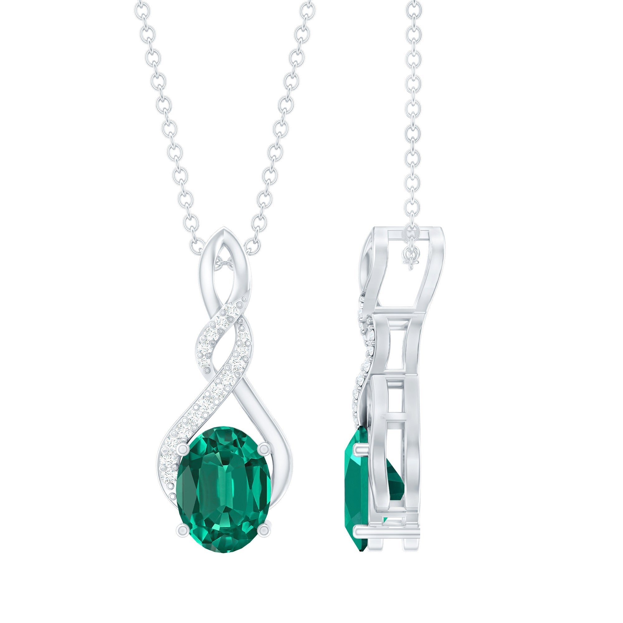 Lab Grown Emerald Moissanite Infinity Pendant Necklace With Silver Chain