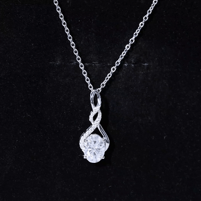 Moissanite Infinity Pendant Necklace in Sterling Silver