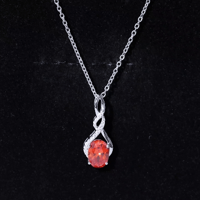 Lab Grown Orange Sapphire Moissanite Pendant Necklace With Silver Chain