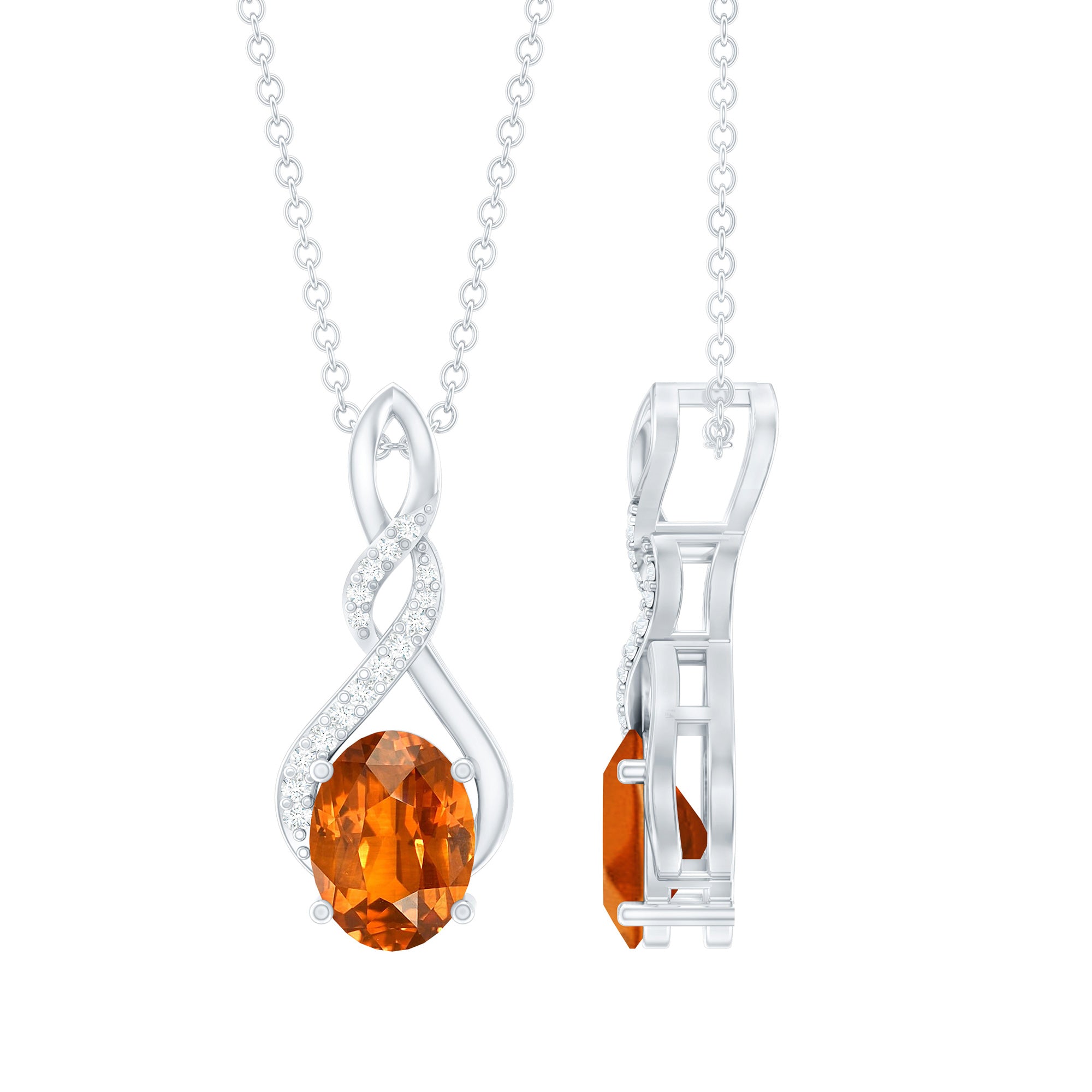 Lab Grown Orange Sapphire Moissanite Pendant Necklace With Silver Chain
