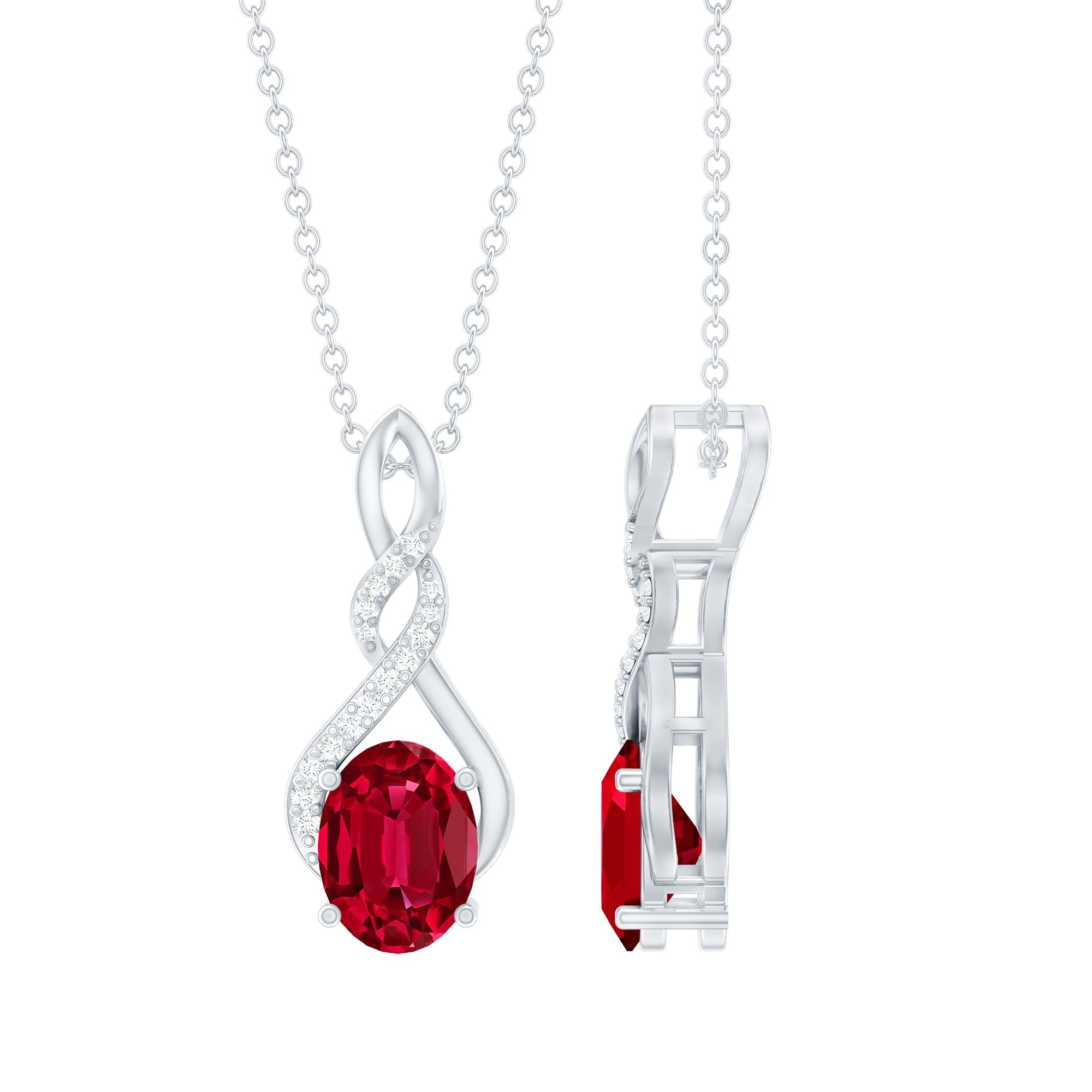 6X8 MM Lab Grown Ruby Wedding Pendant Necklace With Silver Chain