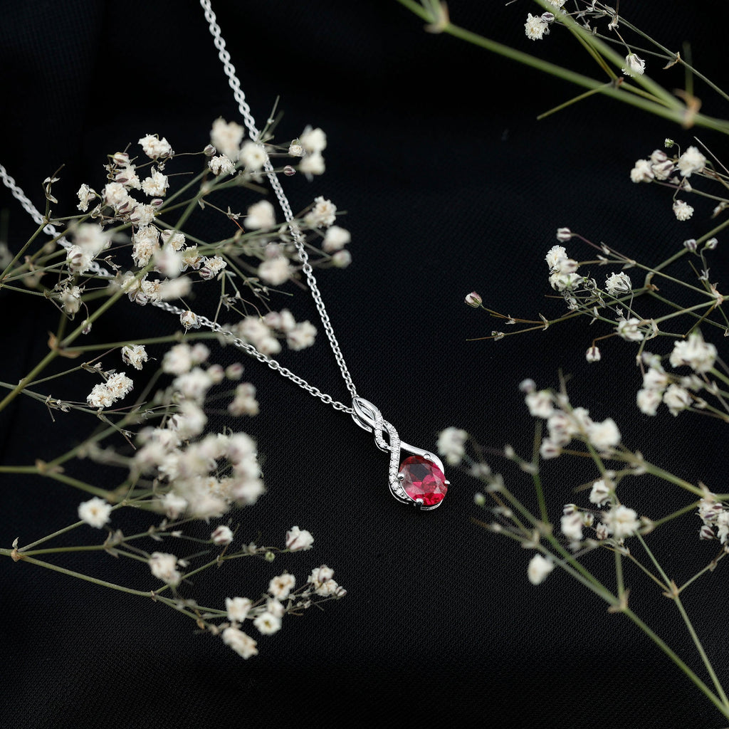 6X8 MM Lab Grown Ruby Wedding Pendant Necklace With Silver Chain