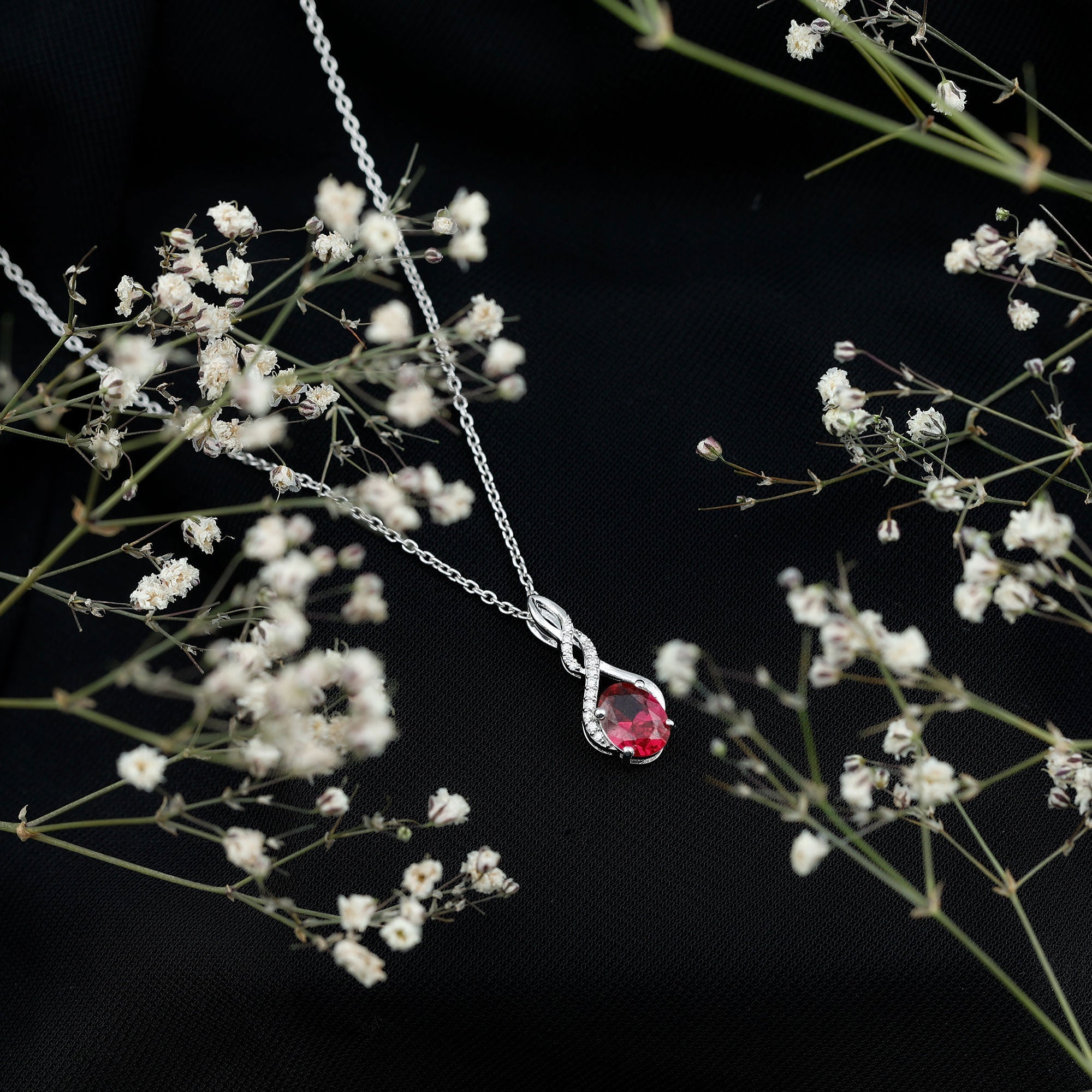 6X8 MM Lab Grown Ruby Wedding Pendant Necklace With Silver Chain