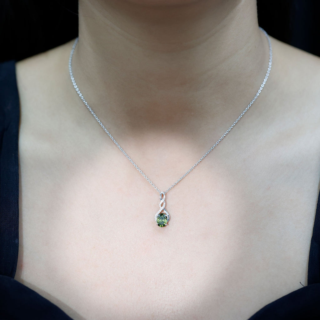 Lab Grown Green Sapphire Infinity Knot Necklace With Silver Chain