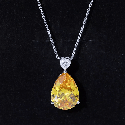Lab Grown Yellow Sapphire Bridal Pendant Necklace With Silver Chain