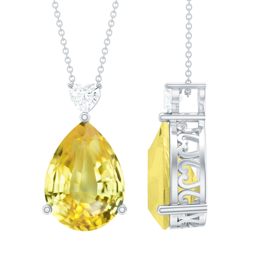 Lab Grown Yellow Sapphire Bridal Pendant Necklace With Silver Chain