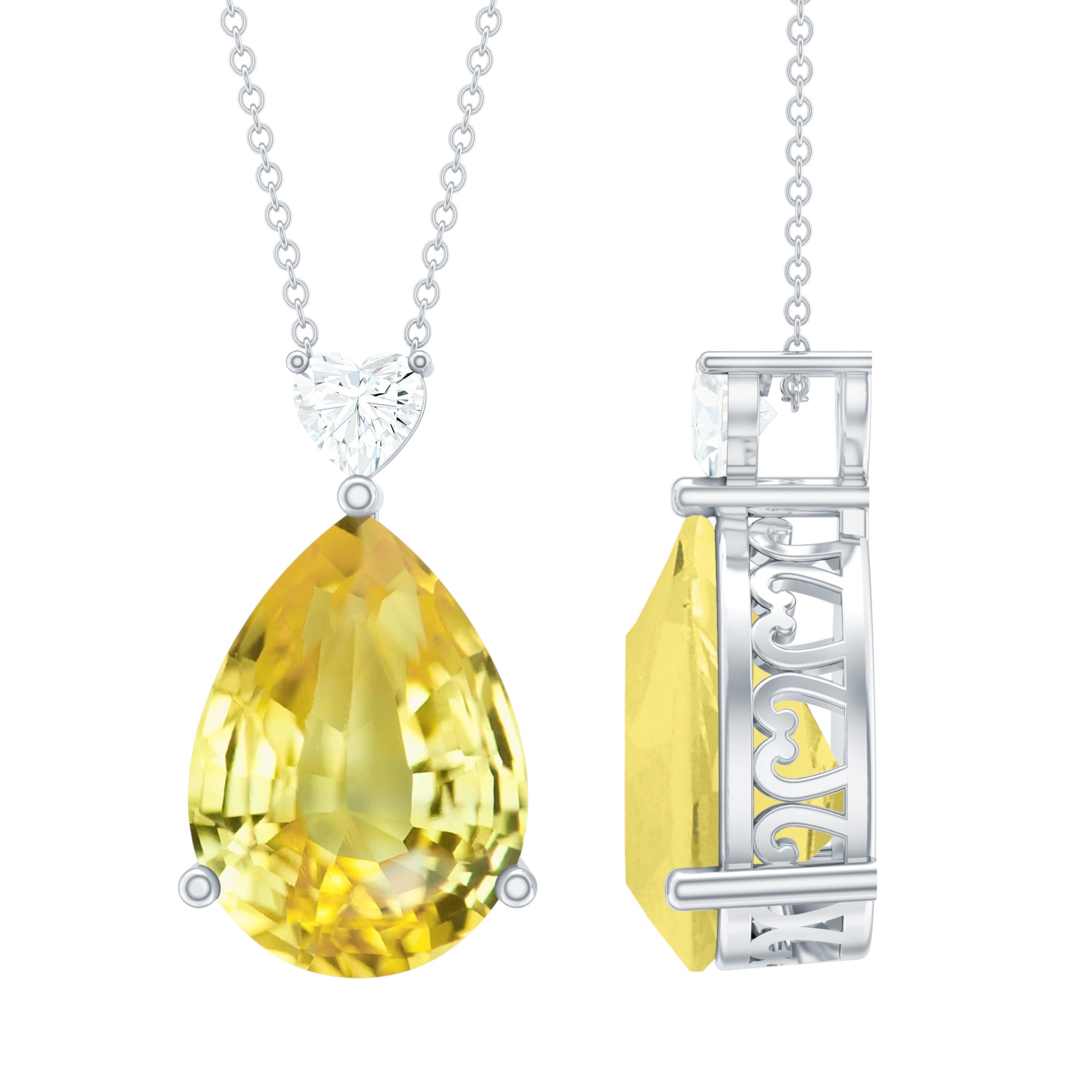 Lab Grown Yellow Sapphire Bridal Pendant Necklace With Silver Chain
