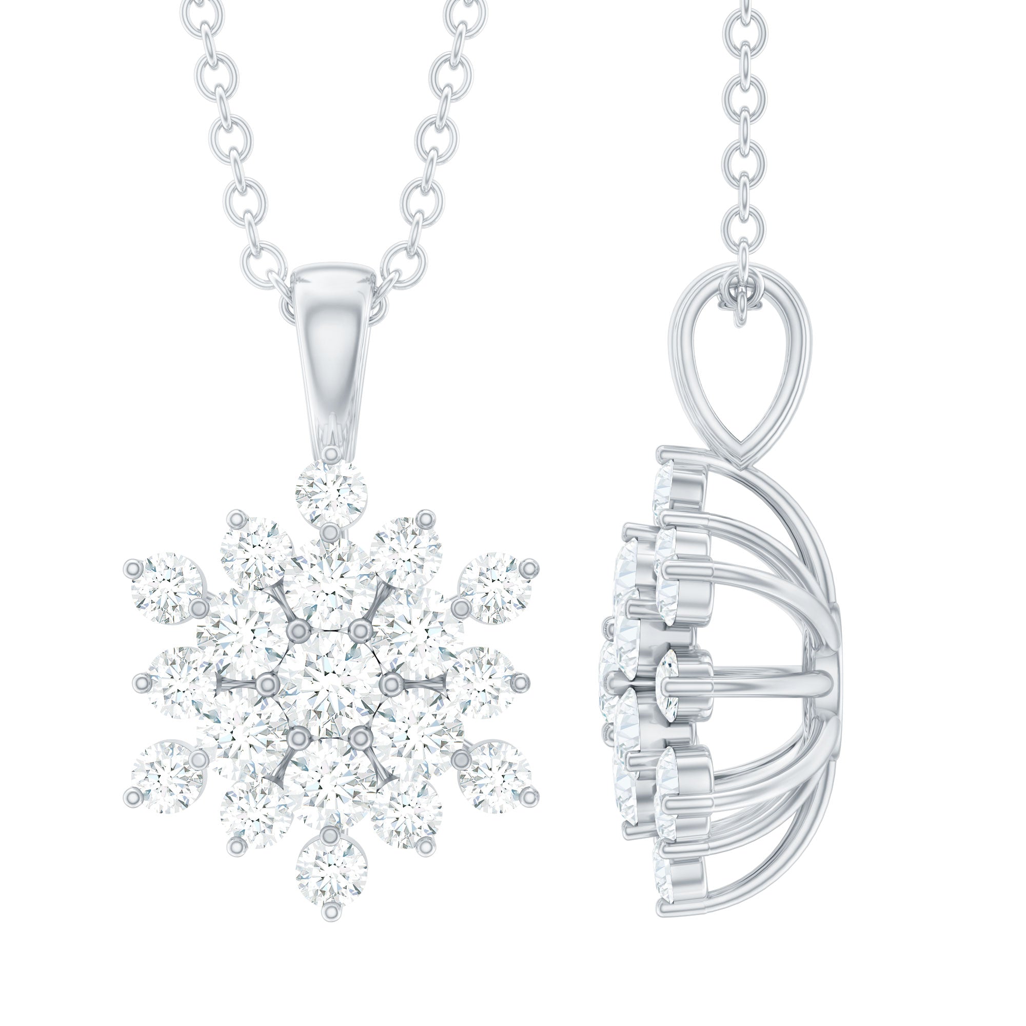 Cluster Moissanite Snowflake Flower Necklace with Silver Chain