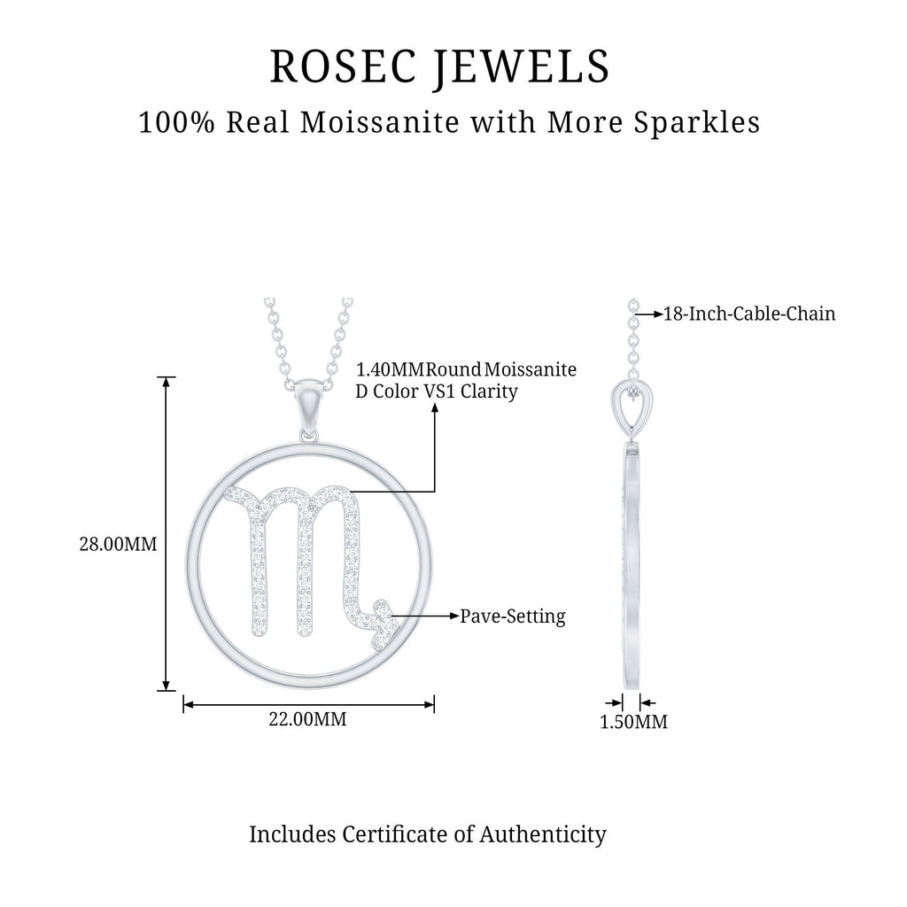 Moissanite Scorpio Zodiac Sign Pendant Necklace With Chain