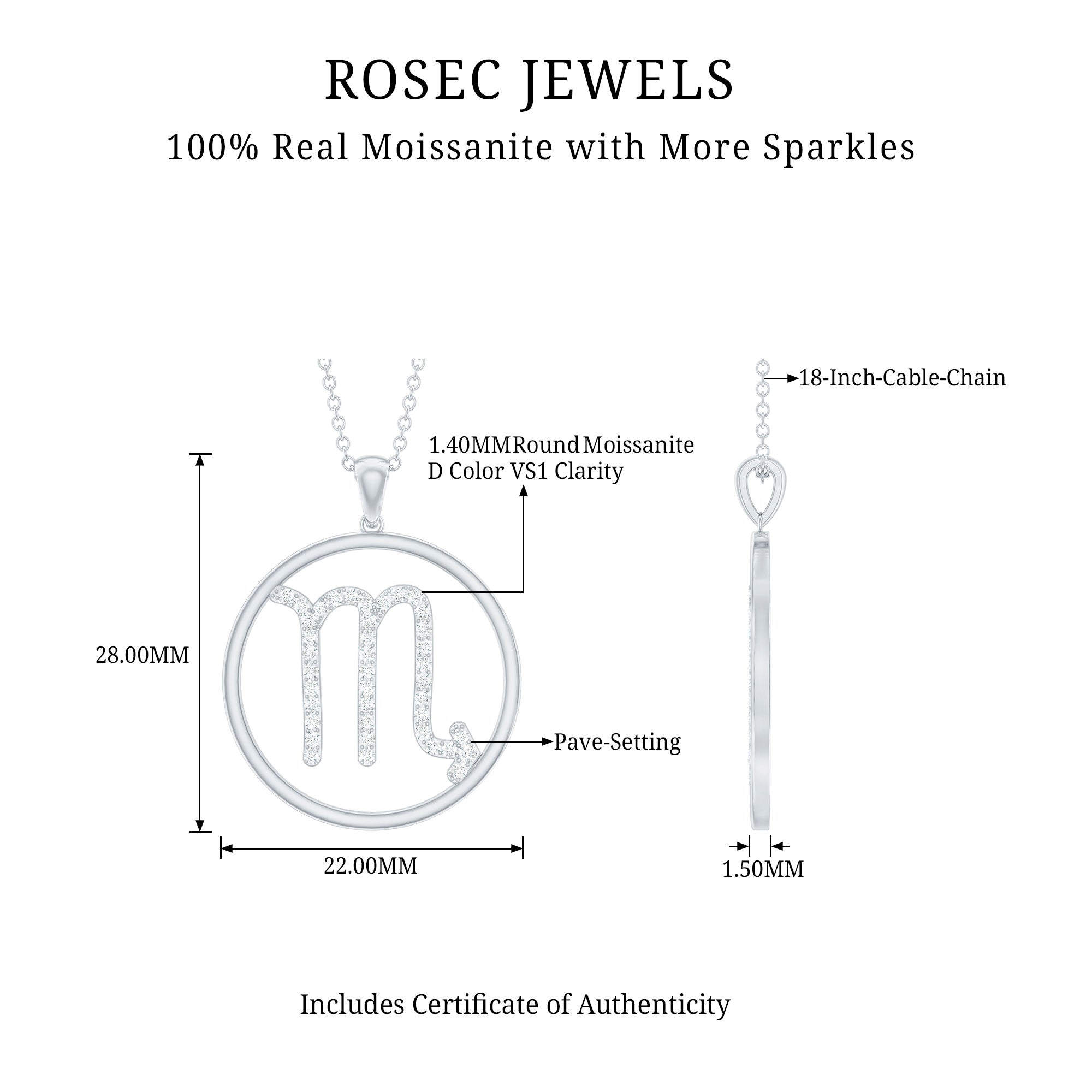 Moissanite Scorpio Zodiac Sign Pendant Necklace With Chain