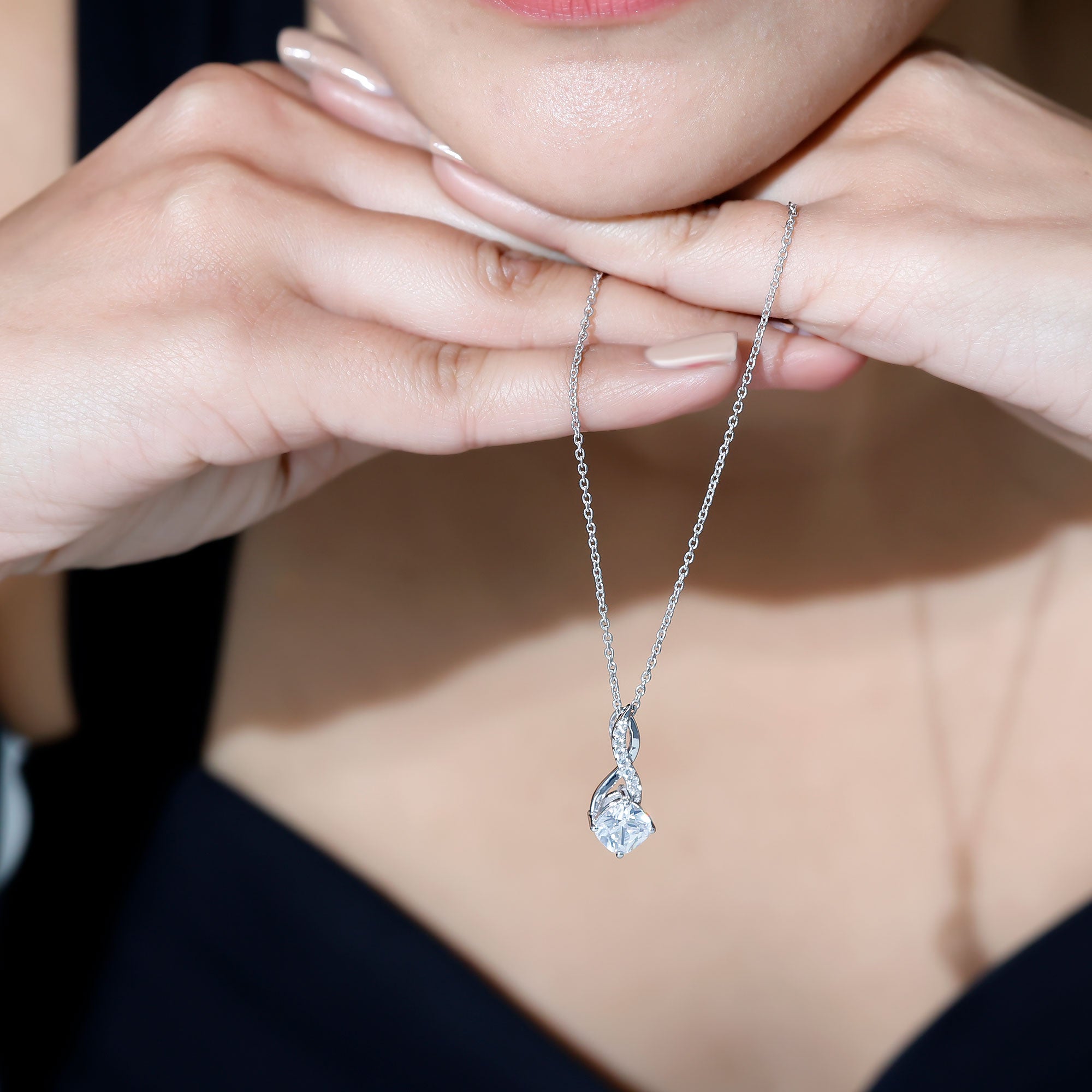 Certified Cushion Cut Cubic Zirconia Infinity Necklace for Women