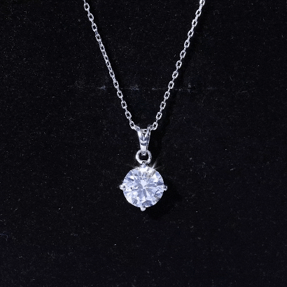 8 MM Round Cubic Zirconia Solitaire Necklace With Silver Chain
