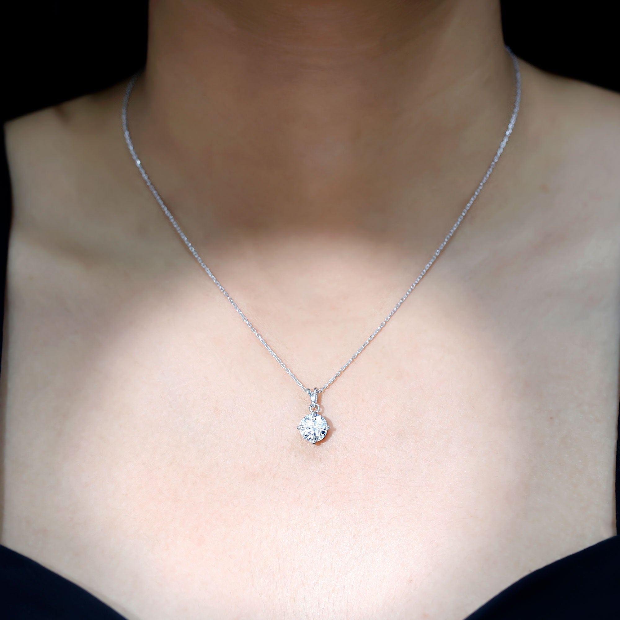 8 MM Round Cubic Zirconia Solitaire Necklace With Silver Chain
