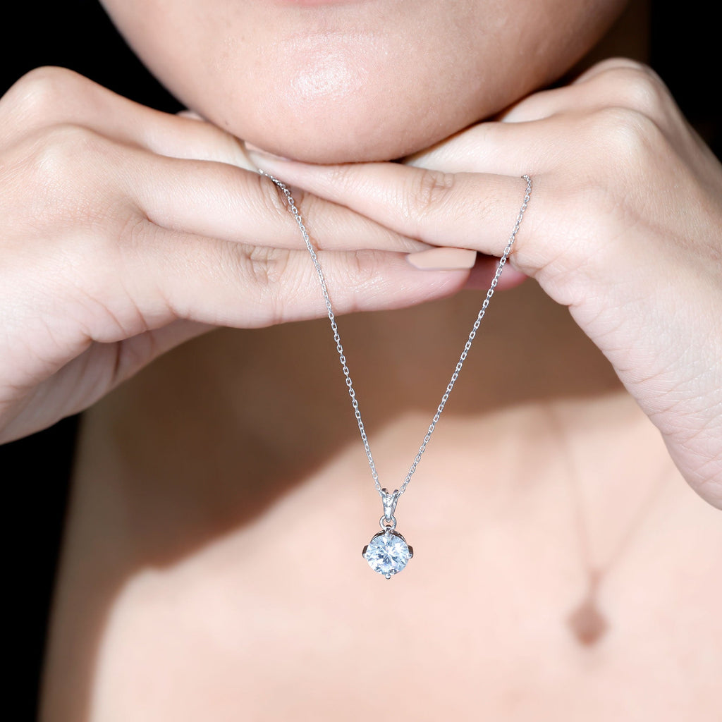 8 MM Round Cubic Zirconia Solitaire Necklace With Silver Chain