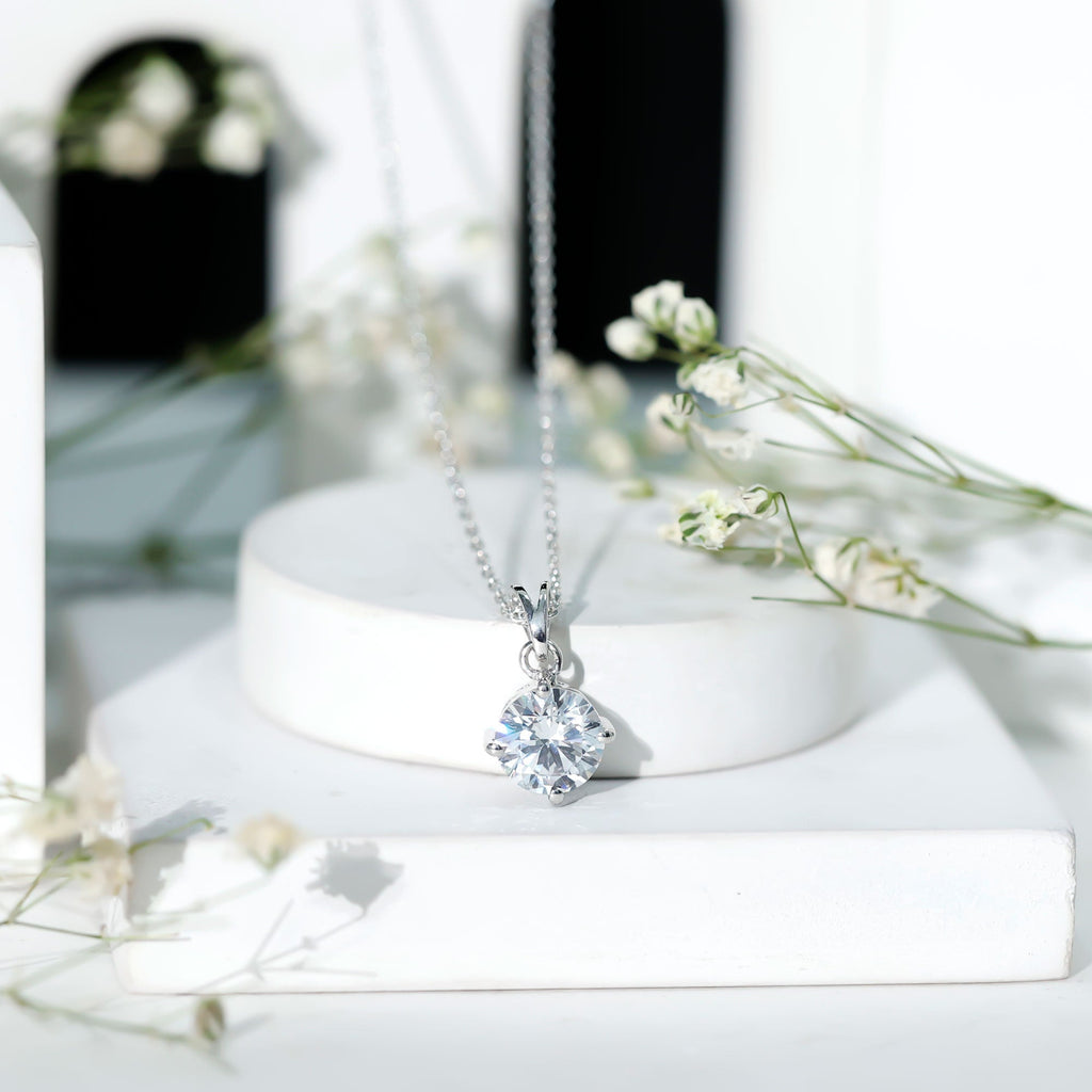8 MM Round Cubic Zirconia Solitaire Necklace With Silver Chain